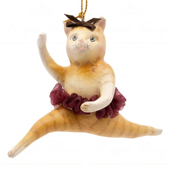 B 10295 Goodwill Christmas Ornaments Aristocats Leaping Cat Girl Ornament Brown Gold Red