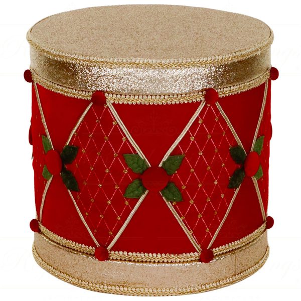 T 82108 Goodwill Christmas Decorative Items Fabric Xmas Drum Tabletop Red Green