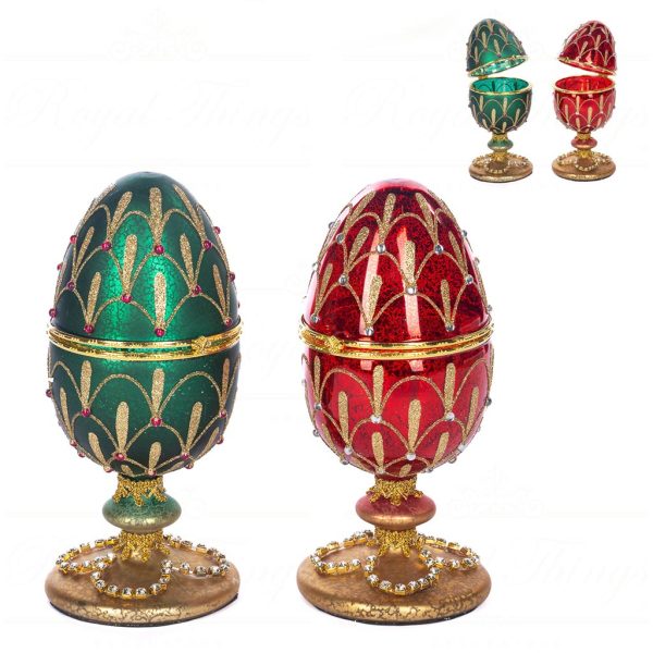 Tr 19196 Goodwill Christmas Decorative Items Glass Ant.jewel Egg Box Tabletop Red Green Gold