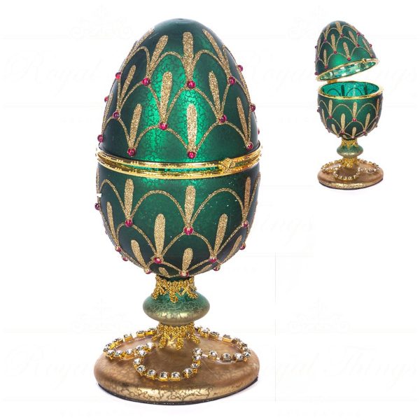 Tr 19196 Goodwill Christmas Decorative Items Glass Ant.jewel Egg Box Tabletop Red Green Gold Vari Green
