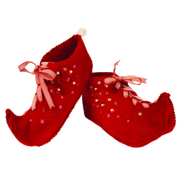 Y 30889 Goodwill Christmas Decorative Items Felt Santa Shoe Red White