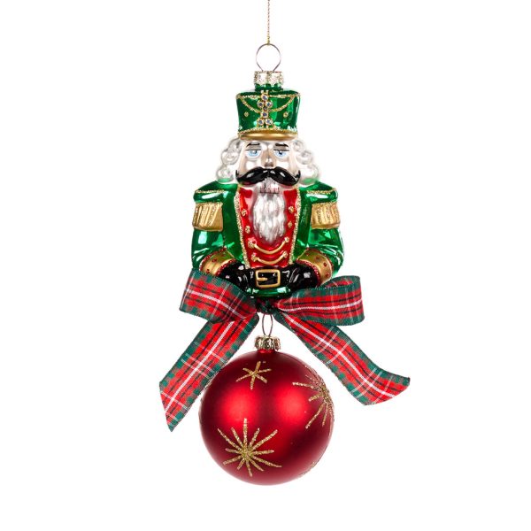 Goodwill Christmas Glass Ornament Glass Nutcracker With Dangle Ball Ornament White Red Green Bg 50015 A